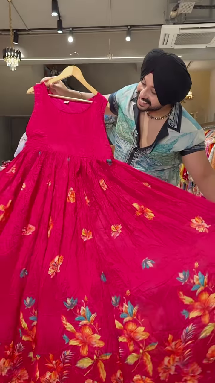 Bright Red Floral Printed Ethnic Dress with Coordinated Jacket for Women - Image 4