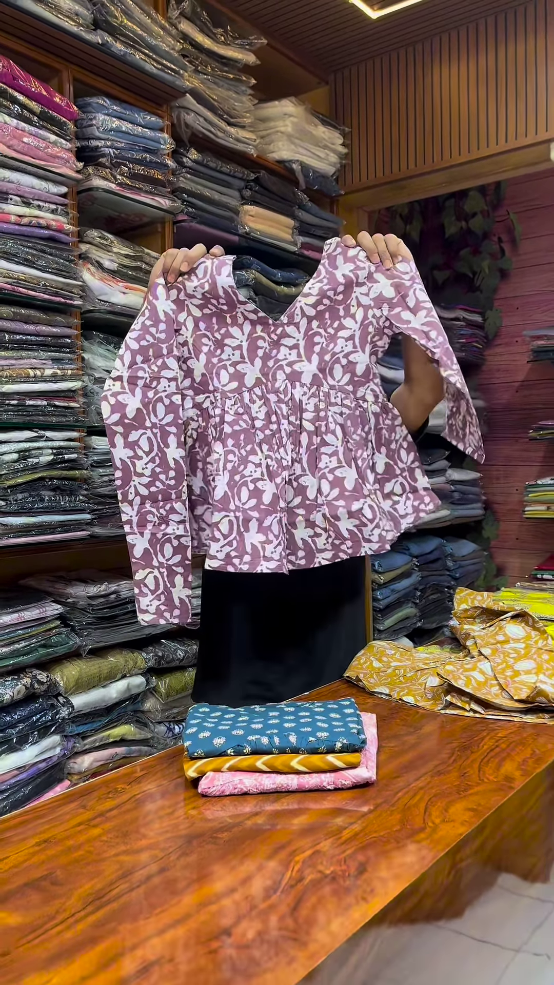 Pink Paisley Printed V-Neck Peplum Top with Long Sleeves for Women - Image 4