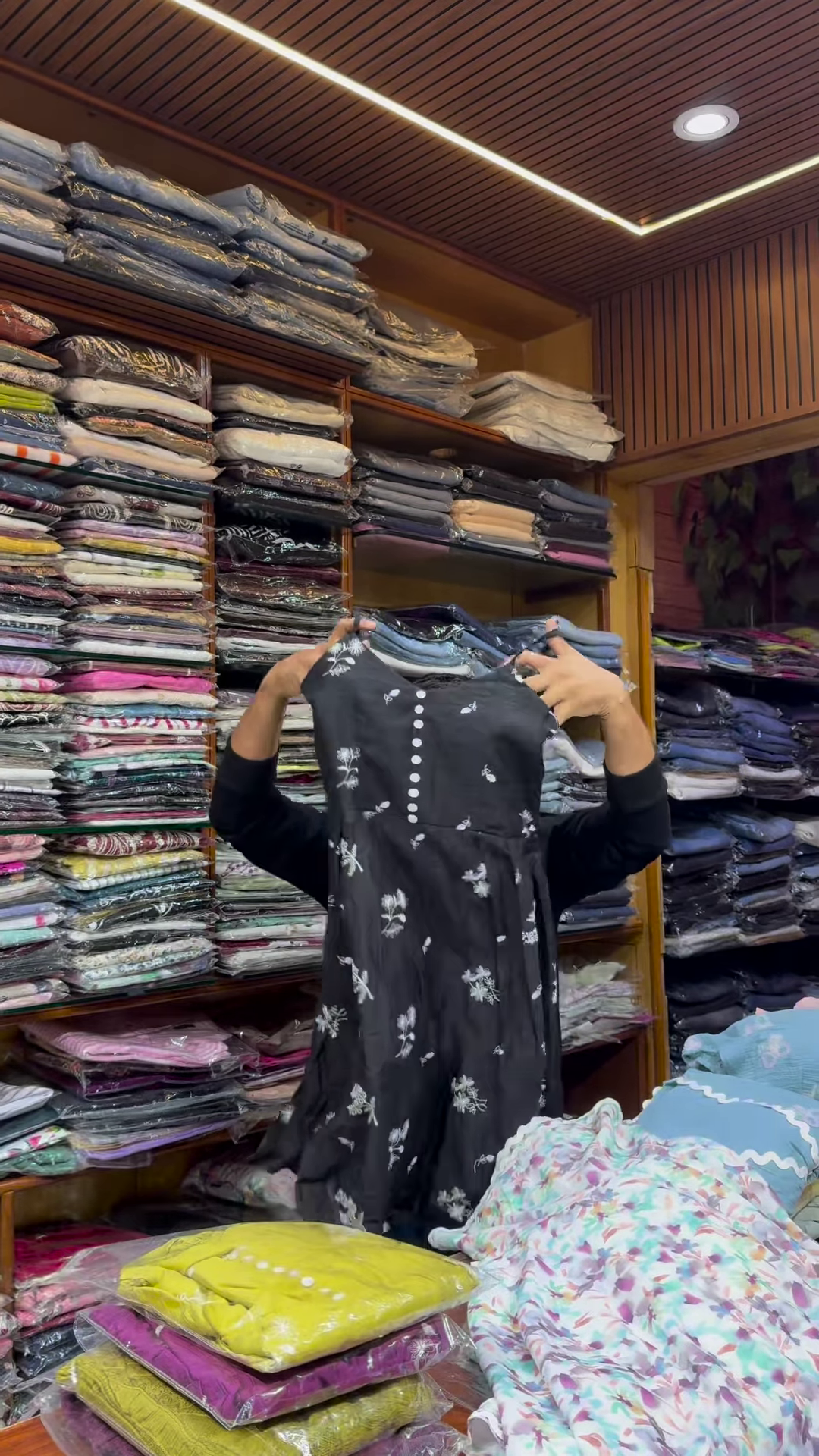 Black Floral Printed Button-Front Dress with Long Sleeves for Women - Image 10