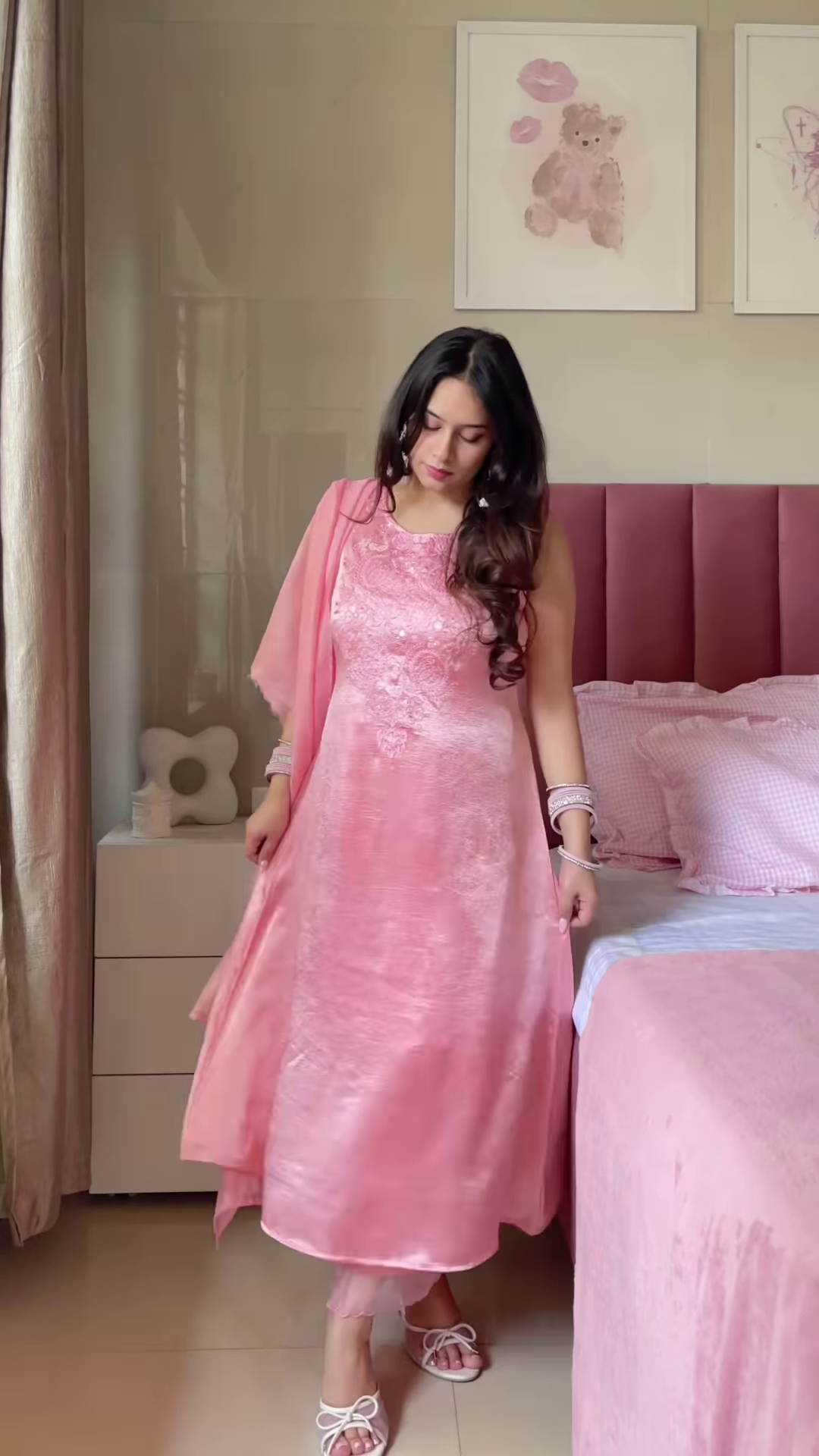 Pink Embroidered Anarkali Dress with Dupatta – Elegant Ethnicwear for Women
