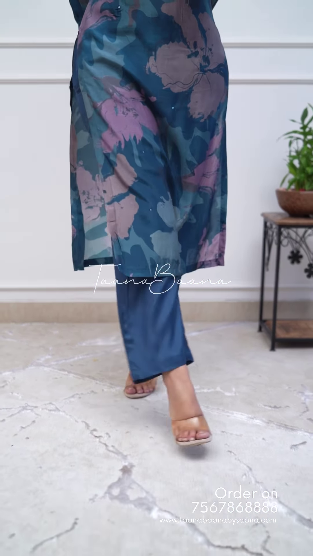 Elegant Teal Floral Silk Maxi Dress with V-Neck Detail & Pockets - Image 6