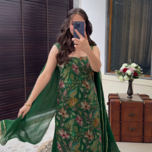 Forest Green Floral Embroidered Sharara Set with Organza Dupatta