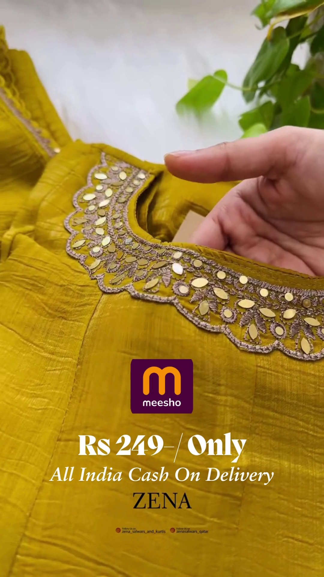 Mustard Yellow Anarkali Gown with Zari and Mirror Work - Image 4