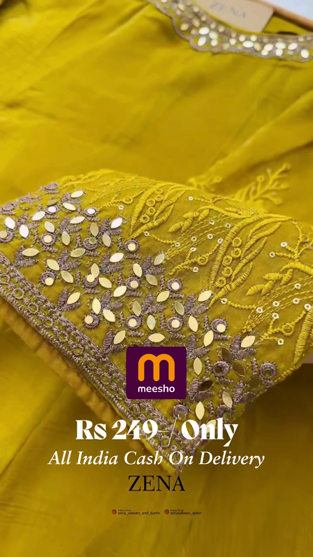 Mustard Yellow Anarkali Gown with Zari and Mirror Work - Image 3