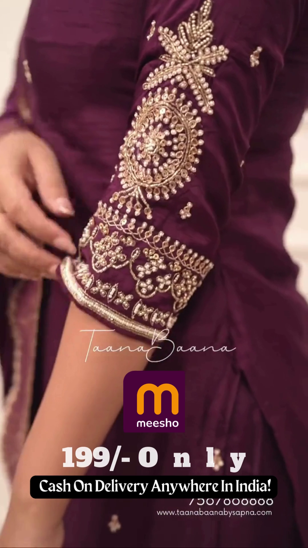 Deep Plum Purple Silk Suit with Gold Zari Border - Image 2