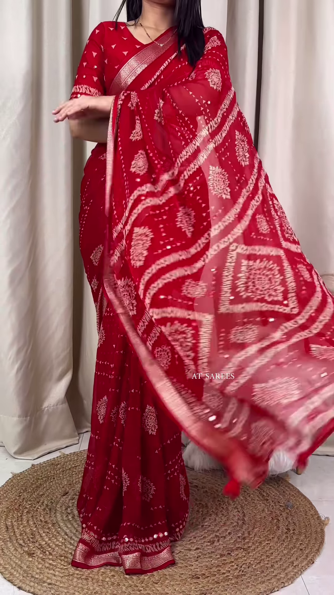 Crimson Red Georgette Bandhani Saree - Image 6