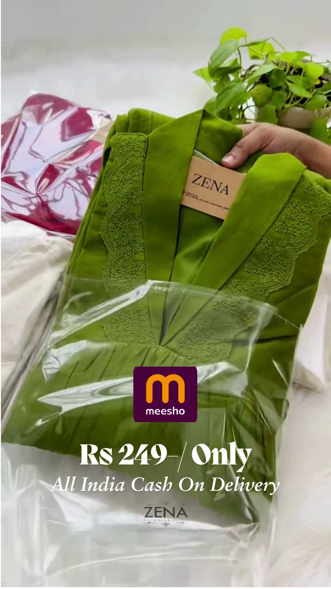 Lime Green V-Neck Tunic with Floral Lace Embroidery - Image 3