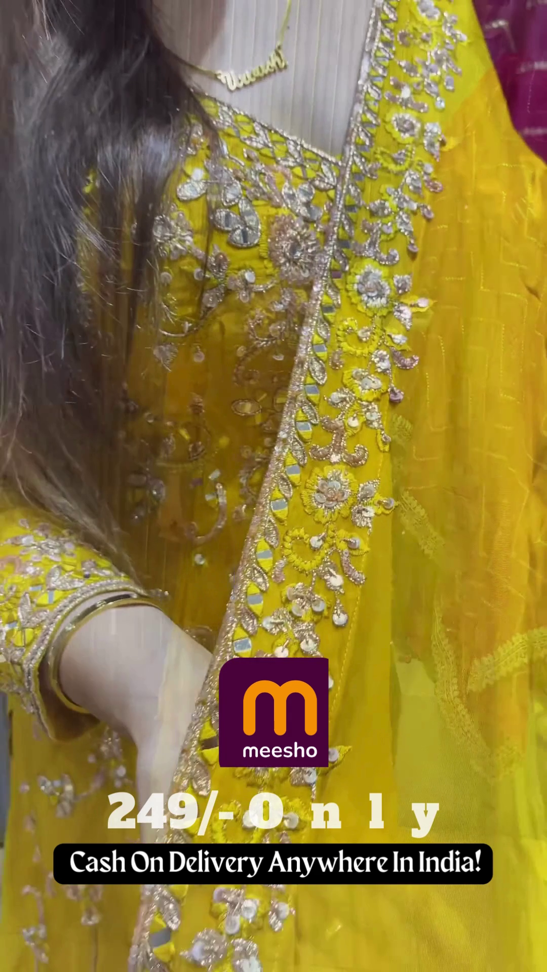 Bright Yellow Anarkali Gown with All-Over Sequin Work - Image 4