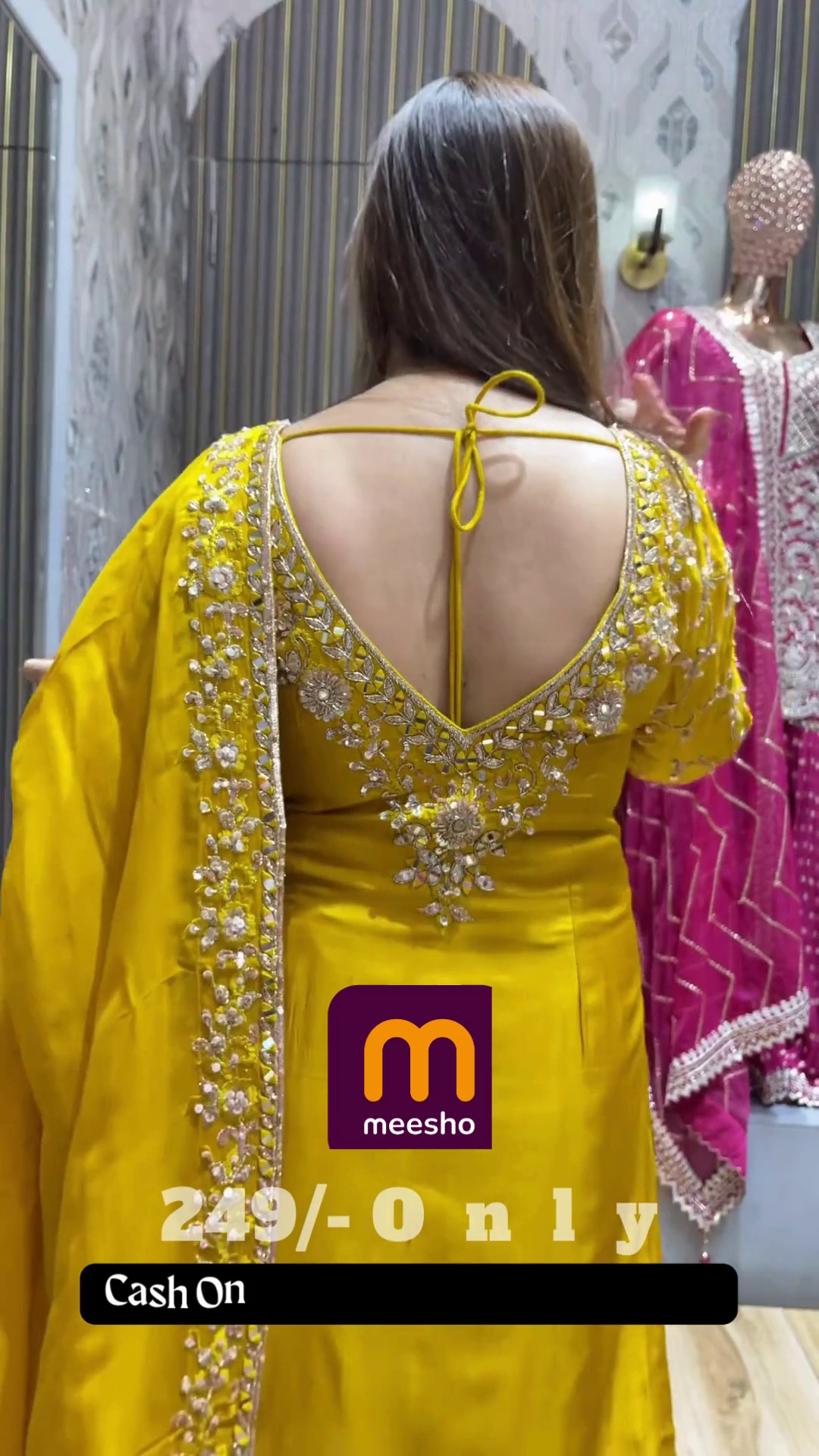 Bright Yellow Anarkali Gown with All-Over Sequin Work - Image 3
