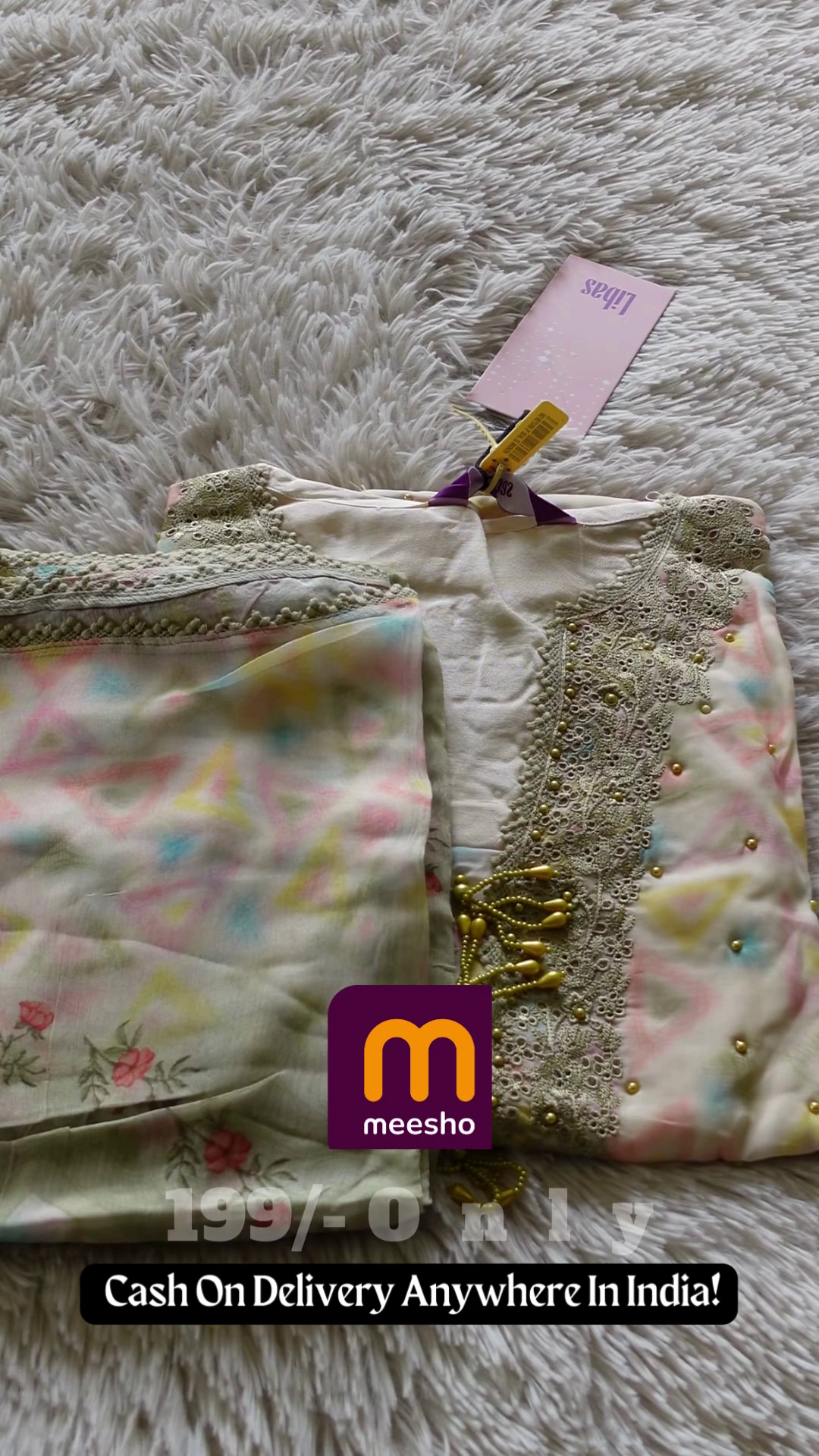 White Cotton Suit with Multi-Color Resham Embroidery - Image 4