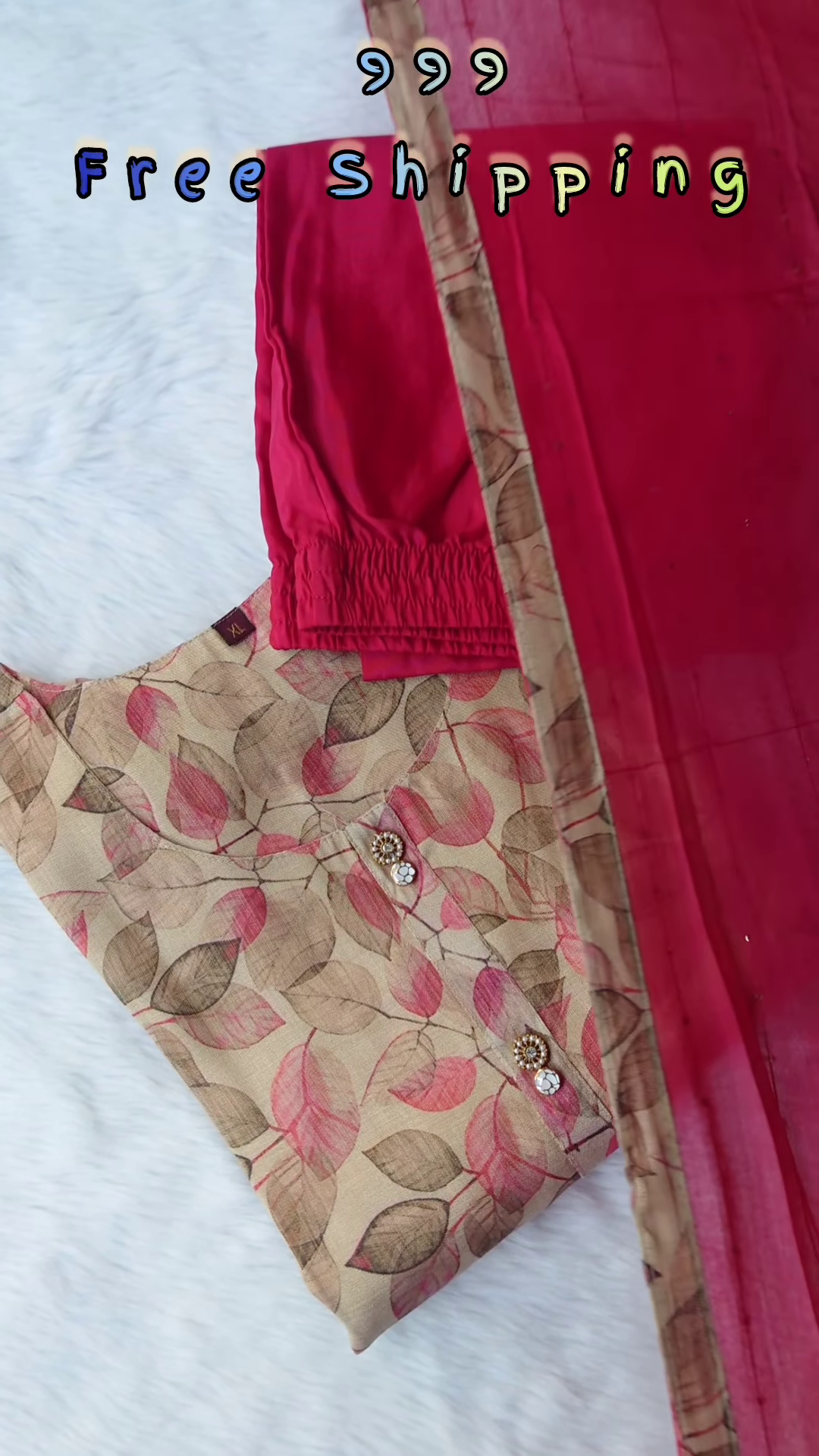 Soft Beige Chanderi Kurta with Pastel Floral Print and Magenta Silk Pants - Elegant Semi-Formal Ethnic Set - Image 6