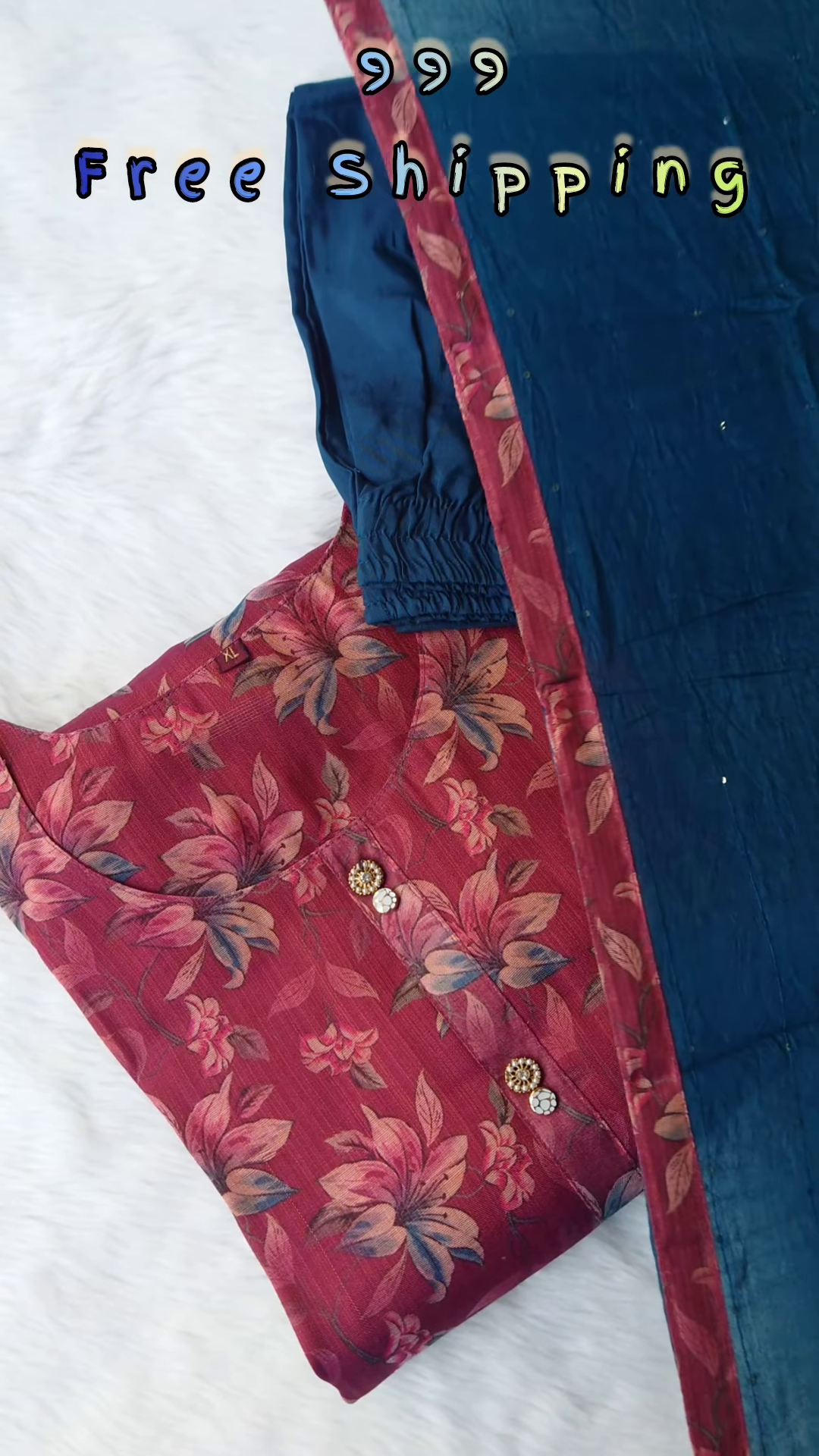 Soft Beige Chanderi Kurta with Pastel Floral Print and Magenta Silk Pants - Elegant Semi-Formal Ethnic Set - Image 5