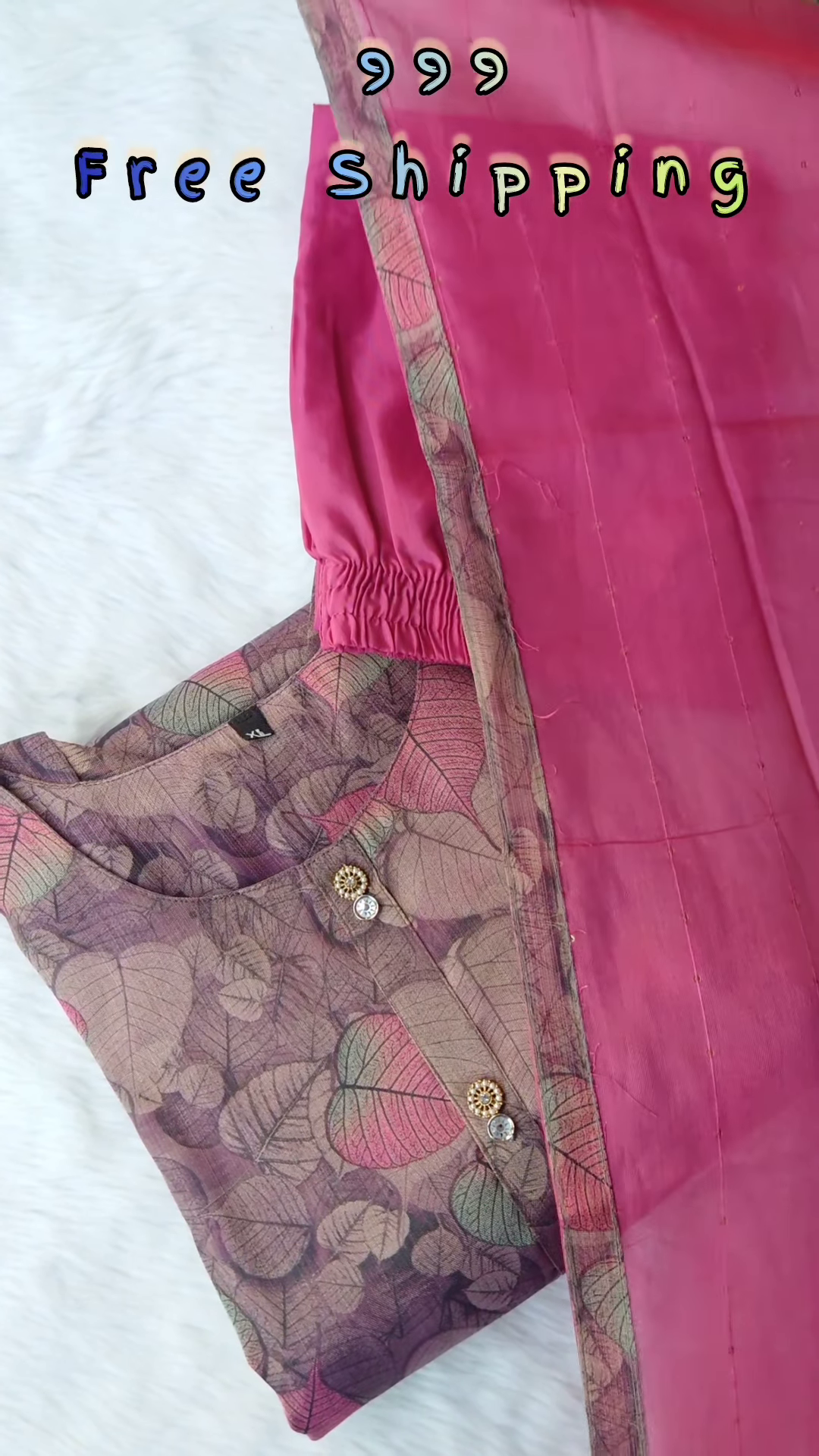 Soft Beige Chanderi Kurta with Pastel Floral Print and Magenta Silk Pants - Elegant Semi-Formal Ethnic Set - Image 3