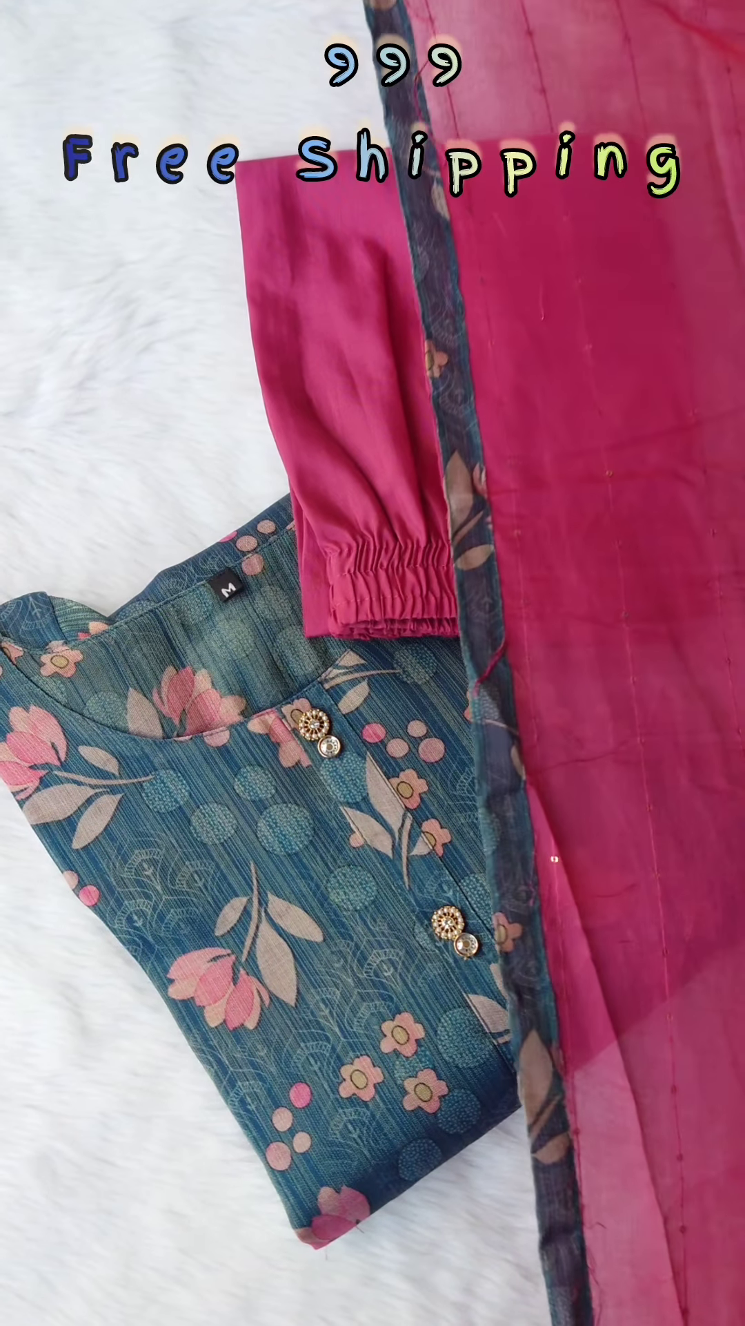 Soft Beige Chanderi Kurta with Pastel Floral Print and Magenta Silk Pants - Elegant Semi-Formal Ethnic Set - Image 2