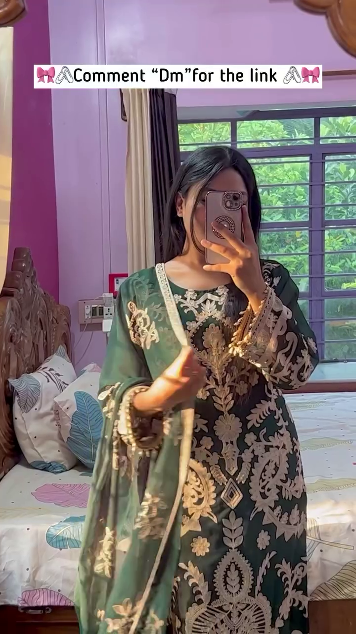 Bottle Green Georgette Kurta with Heavy Cream Thread Embroidery and Matching Dupatta - Elegant Ethnic Ensemble - Image 12