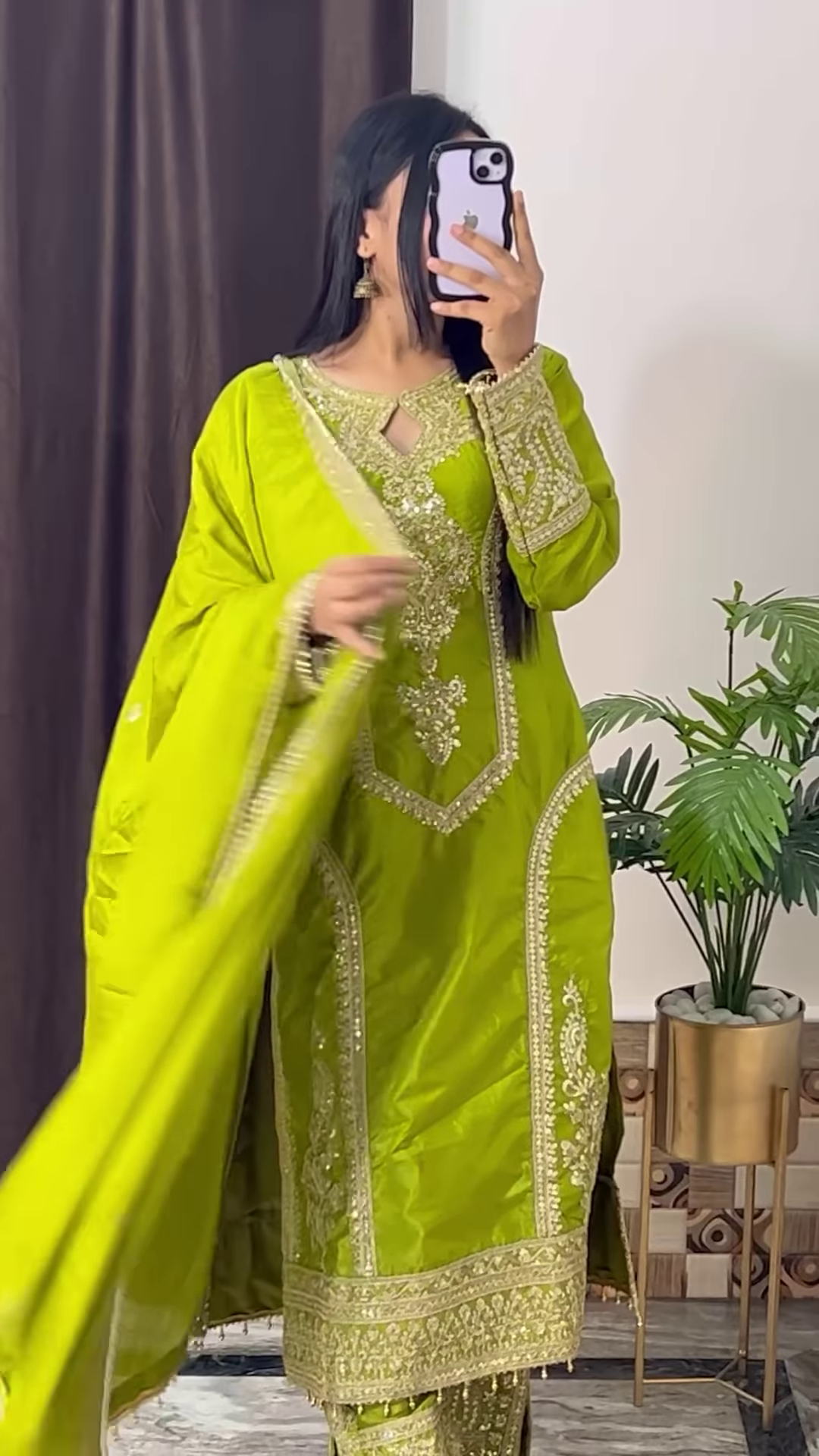 Deep Magenta Silk Kurta with Gold Zari Yoke and Floral Printed Dupatta - Modern Festive Ethnic Suit - Image 5