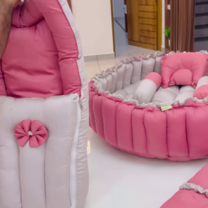 Premium Pink and Grey Quilted Baby Bedding Set with Matching Sleeping Bag and Pillow Accents