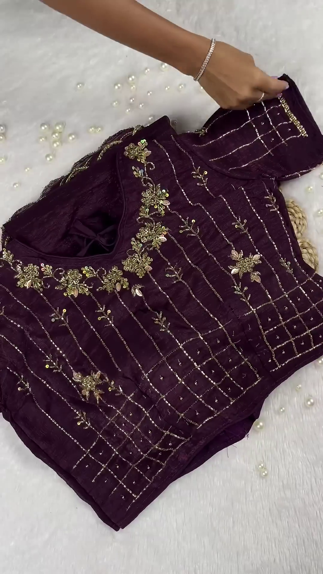 Royal Wine Purple Heavy Embroidered Designer Blouse with Sequin Grid Work