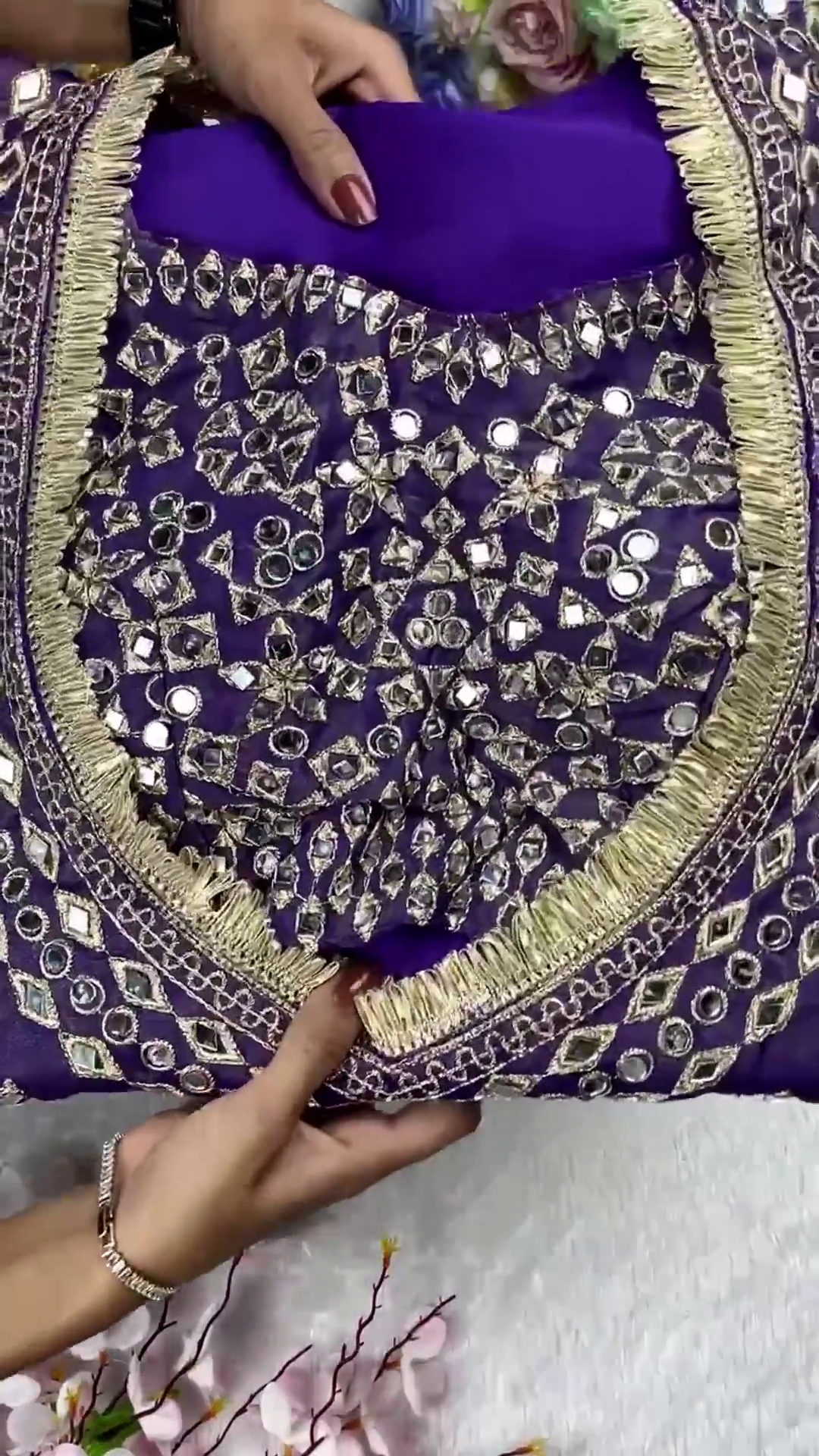 Regal Indigo Violet Mirror-Work Designer Kurti with Fringe Detailing - Image 2