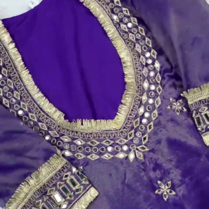 Regal Indigo Violet Mirror-Work Designer Kurti with Fringe Detailing