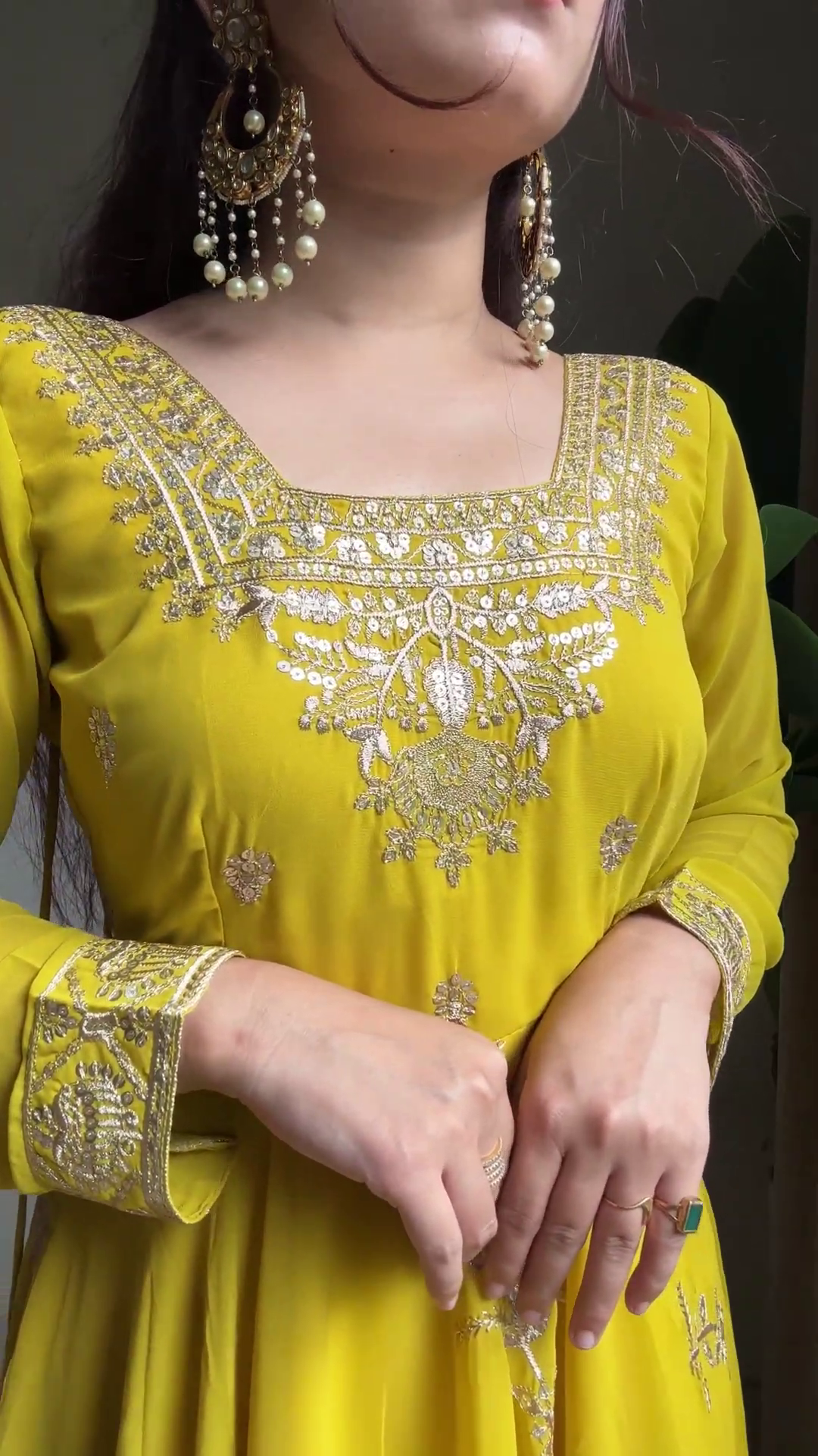 Sunlight Yellow Designer Anarkali Set with Scalloped Embroidery - Image 4