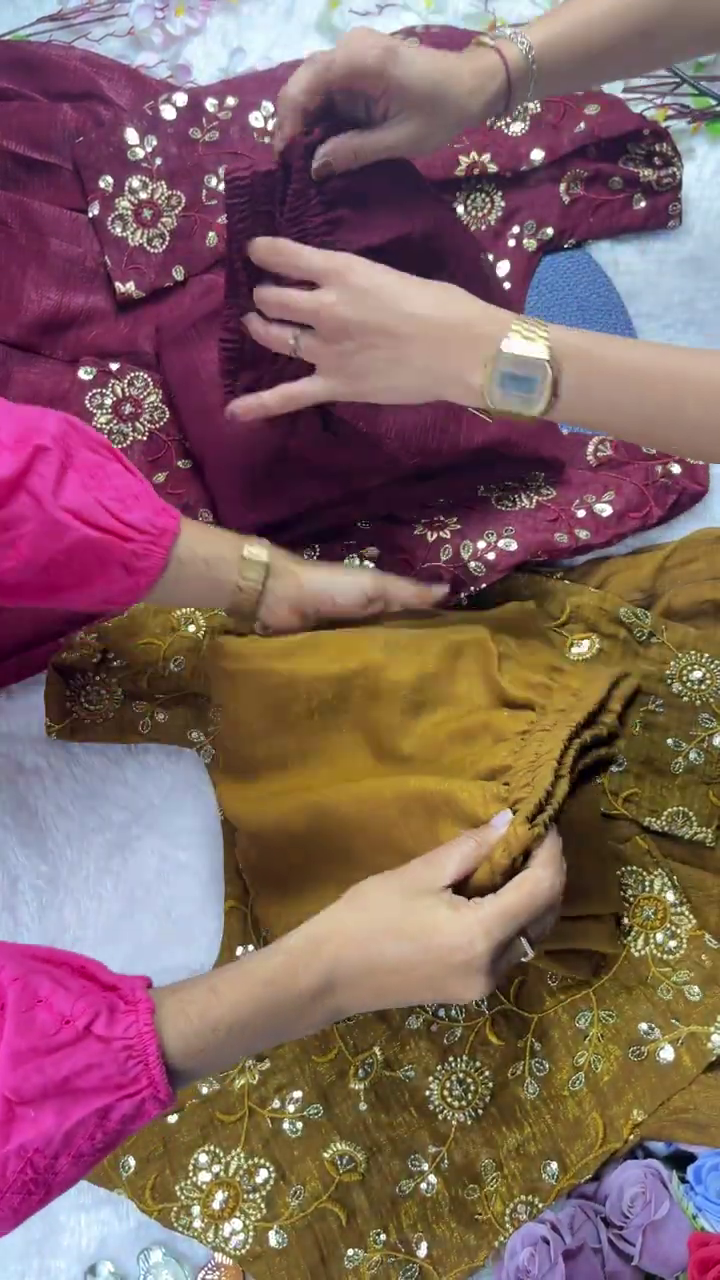 Grand Floral Mirror-Work Peplum Sharara Set - Image 2