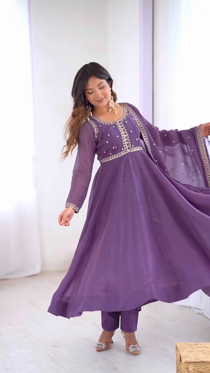 Regal Plum Embroidered Anarkali Set