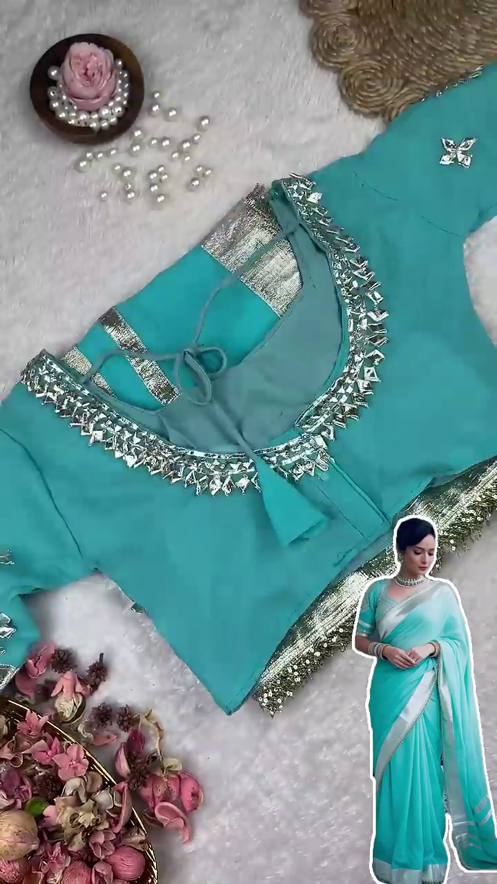 Azure Sky Saree with Bold Silver Heritage Accents - Image 2