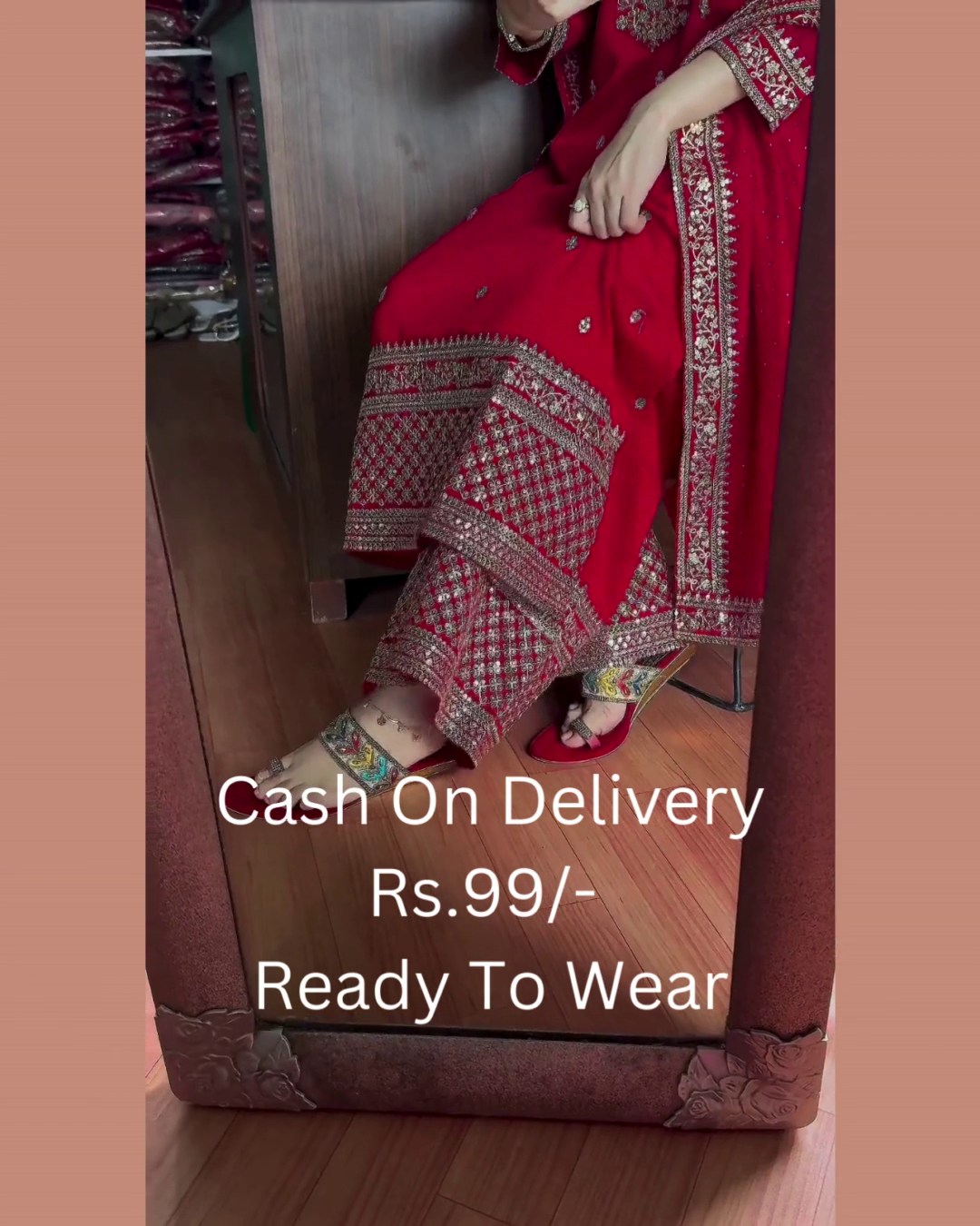 Royal Crimson Silk Suit with Zardosi Artistry - Image 2