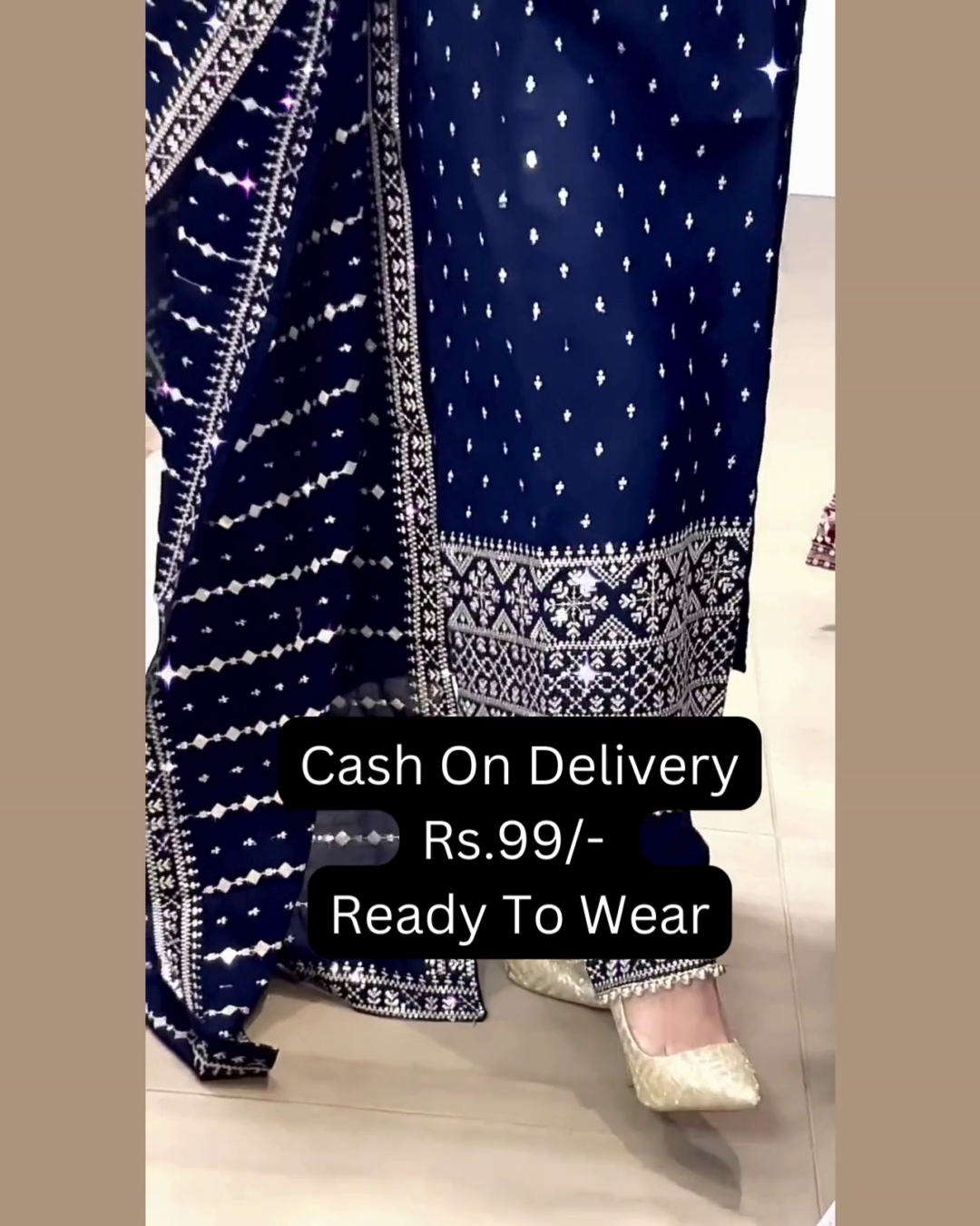 Midnight Blue Silk Suit with Geometric Silver Artistry - Image 2