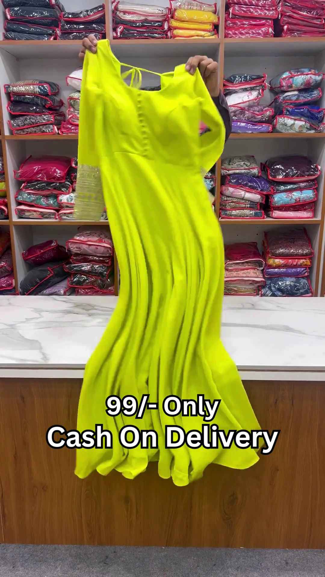 Neon Citron Floor-Length Anarkali Gown - Image 2