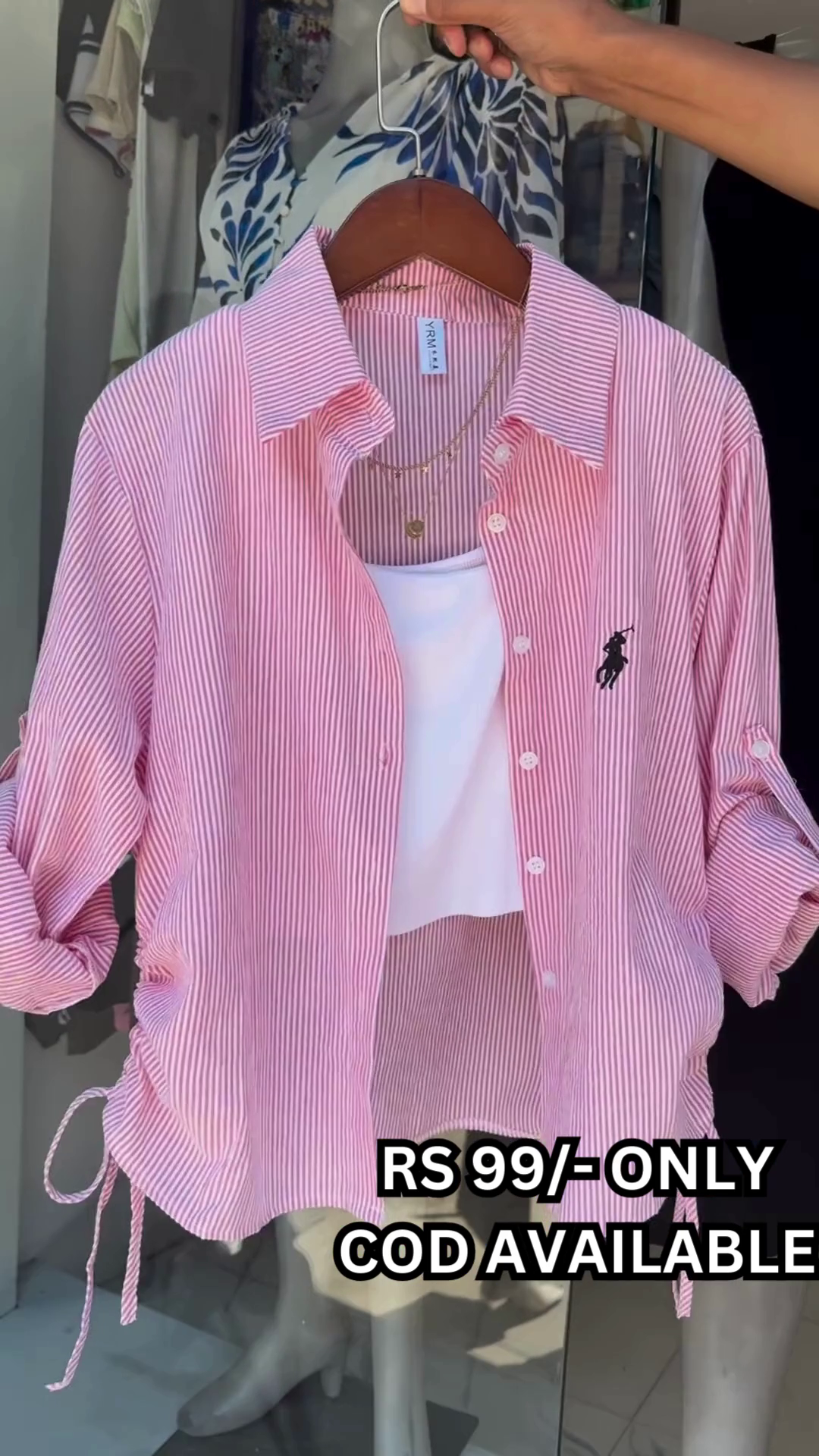 Casual Chic: Pink Striped Overlay with Cinch Detail