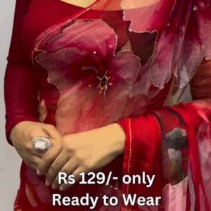 Crimson Bloom Chiffon Saree with Scalloped Gilded Border