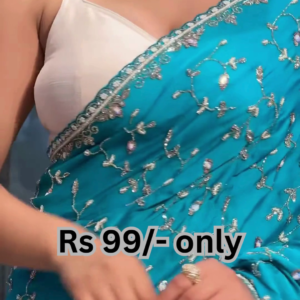 Cerulean Dream: Embroidered Silk Saree with Scalloped Edges