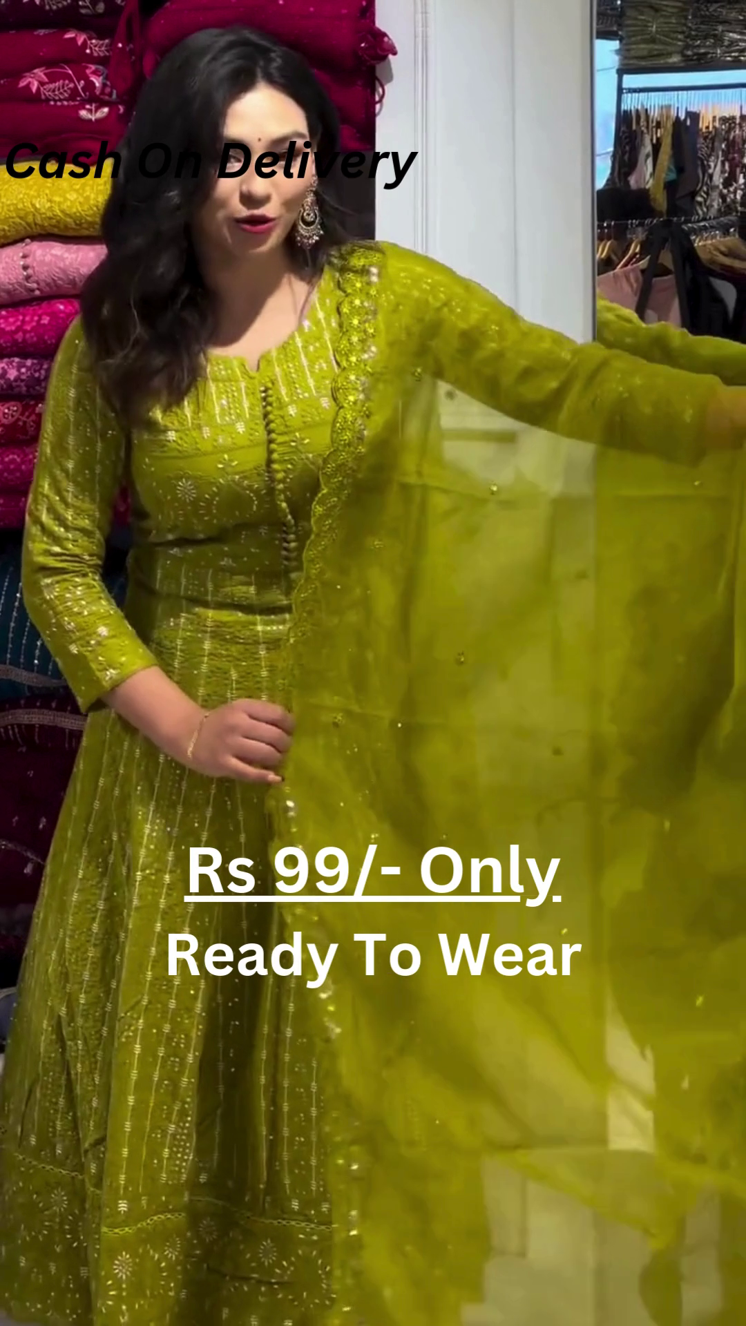 Olive Radiance: Embroidered Anarkali Suit Set - Image 2