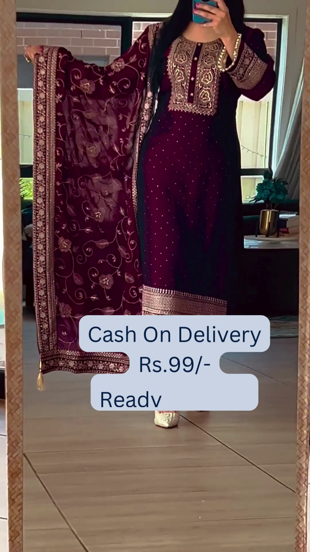 Royal Wine: Heavily Embroidered Kurta Pant Set